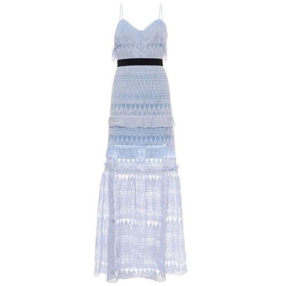 $675 Self-Portrait Blue Teardrop Guipure Lace Maxi Dress - US 8 / UK 12 - Picture 5 of 11